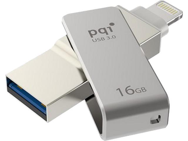 PQI iConnect Mini [Apple MFi] 16GB Mobile Flash Drive w/ Lightning Connector for iPhones / iPads / iPod / Mac & PC USB 3.0 (Iron Gray) Model 6I04-016GR1001