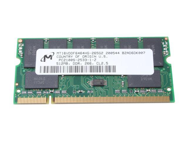 Crucial 512MB 200-Pin DDR SO-DIMM DDR 266 (PC 2100) Laptop Memory Model CT6464X265 - OEM