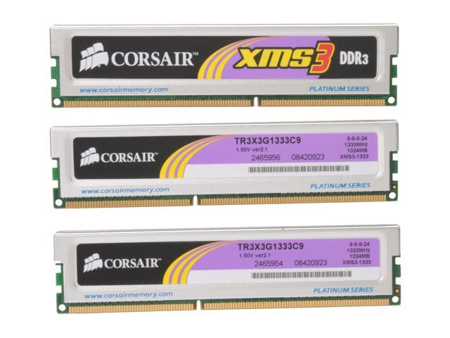 kaste støv i øjnene Elevator telt CORSAIR XMS3 3GB (3 x 1GB) DDR3 1333 (PC3 10666) Triple Channel Kit Desktop  Memory Model TR3X3G1333C9 Desktop Memory - Newegg.com
