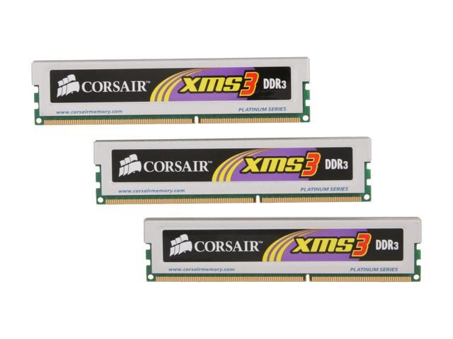 CORSAIR XMS3 6GB (3 x 2GB) DDR3 1600 (PC3 12800) Triple Channel Kit Desktop Memory Model TR3X6G1600C9