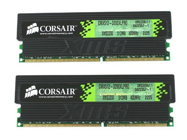CORSAIR XMS 1GB (2 x 512MB) DDR 400 (PC 3200) Dual Channel Kit Desktop Memory Model TWINX1024-3200XLPRO