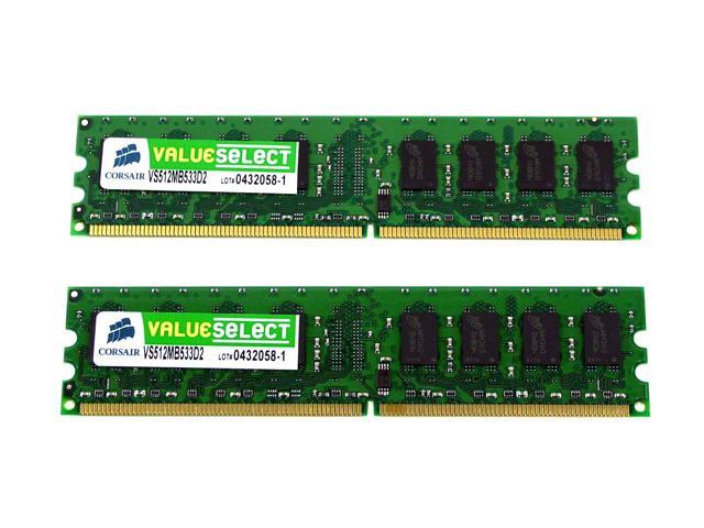 CORSAIR ValueSelect 1GB (2 x 512MB) DDR2 533 (PC2 4200) Dual Channel Kit Desktop Memory Model VS1GBKIT533D2