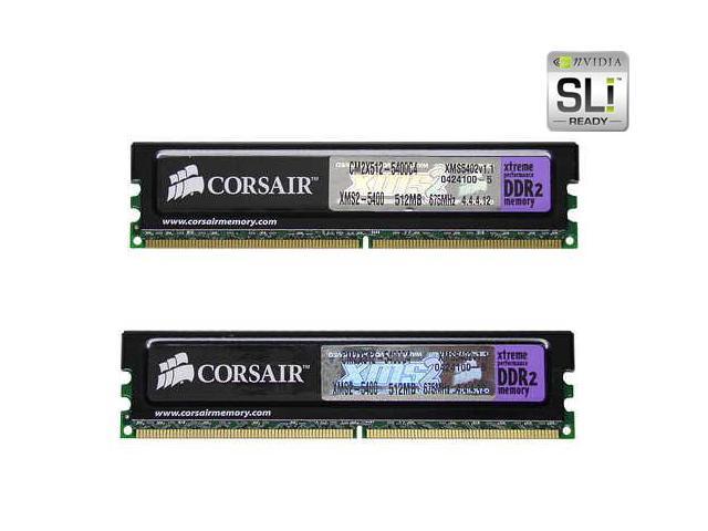 CORSAIR XMS2 1GB (2 x 512MB) DDR2 675 (PC2 5400) Dual Channel Kit Desktop Memory Model TWIN2X1024-5400C4