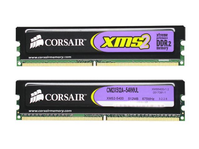 CORSAIR XMS2 1GB (2 x 512MB) DDR2 675 (PC2 5400) Dual Channel Kit Desktop Memory Model TWIN2X1024A-5400UL