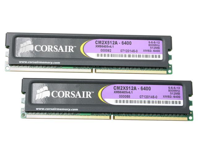 CORSAIR XMS2 1GB (2 x 512MB) DDR2 800 (PC2 6400) Dual Channel Kit Desktop Memory Model TWIN2X1024A-6400