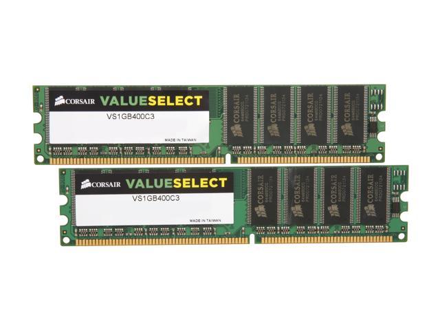 CORSAIR 2GB (2 x 1GB) DDR 400 (PC 3200) Dual Channel Kit Desktop Memory Model VS2GBKIT400C3