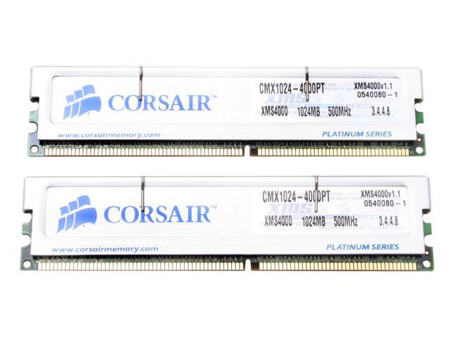 CORSAIR XMS 2GB (2 x 1GB) DDR 500 (PC 4000) Dual Channel Kit Desktop Memory Model TWINX2048-4000PT