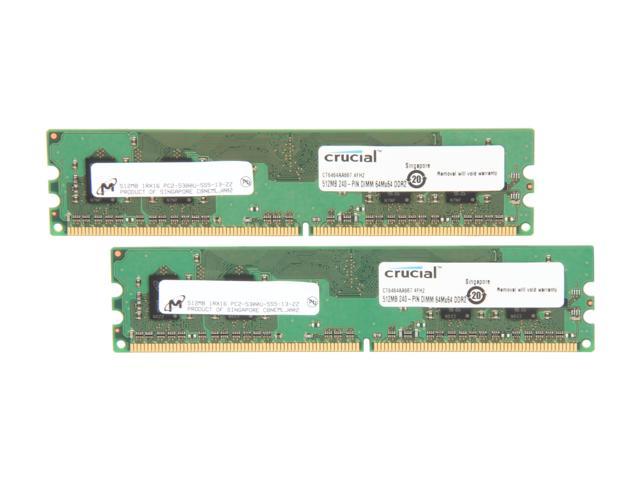 Crucial 1GB (2 x 512MB) DDR2 667 (PC2 5300) Dual Channel Kit Desktop Memory Model CT2KIT6464AA667