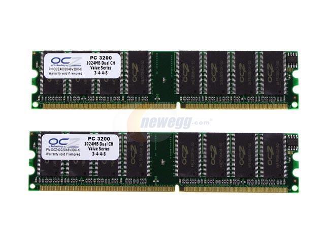 OCZ Value Series 2GB (2 x 1GB) DDR 400 (PC 3200) Dual Channel Kit Desktop Memory Model OCZ4002048V3DC-K