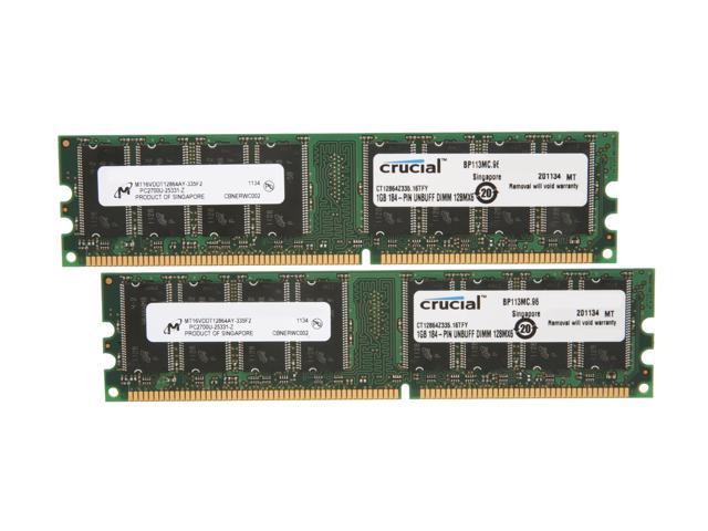 Crucial 2GB (2 x 1GB) DDR 333 (PC 2700) Dual Channel Kit Desktop Memory Model CT2KIT12864Z335