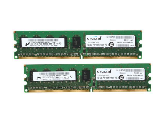 Crucial 2GB (2 x 1GB) ECC Unbuffered DDR2 667 (PC2 5300) Dual Channel Kit Server Memory Model CT2KIT12872AA667
