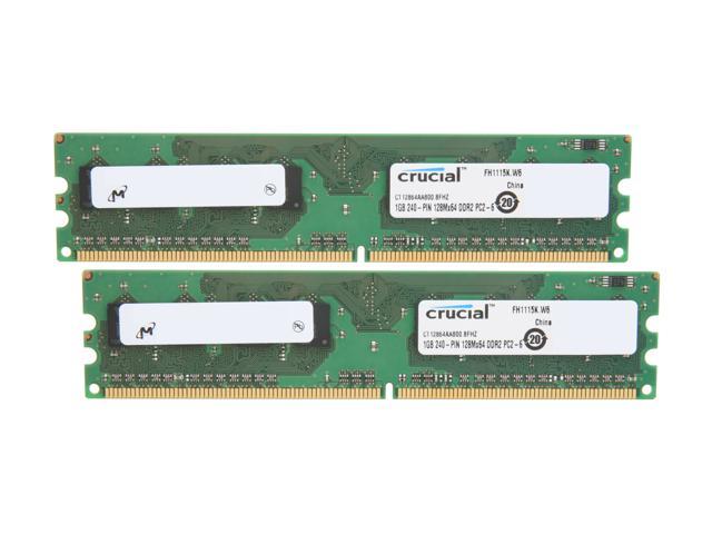 Crucial 2GB (2 x 1GB) DDR2 800 (PC2 6400) Dual Channel Kit Desktop Memory Model CT2KIT12864AA800