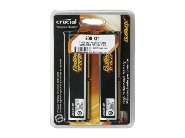 Crucial Ballistix Tracer 2GB (2 x 1GB) DDR2 1066 (PC2 8500) Dual Channel Kit Desktop Memory w/ Red & Green LEDs Model BL2KIT12864AL106A