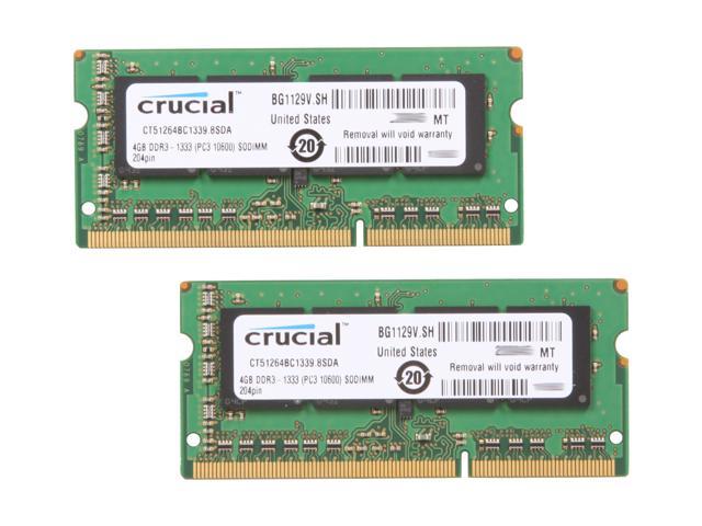 Crucial 8GB (2 x 4GB) 204-Pin DDR3 SO-DIMM DDR3 1333 (PC3 10600) Laptop Memory Model CT2KIT51264BC1339