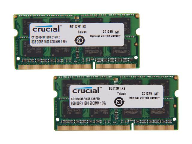 Crucial 16GB 2X8GB PC3L 12800 DDR3L 1600MHZ DDR3L 204PIN Laptop Memory M16FP 
