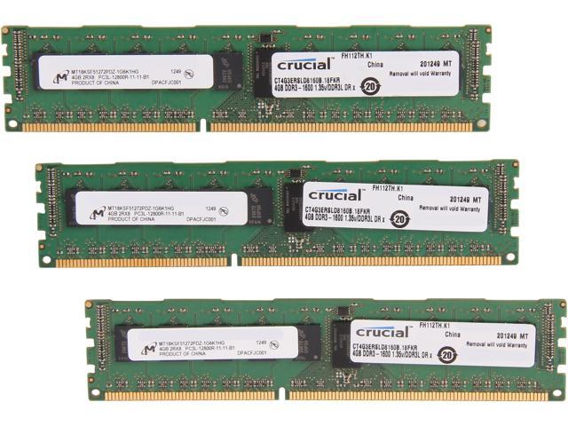 Crucial 12GB (3 x 4GB) 240-Pin DDR3 SDRAM ECC Registered DDR3 1600 (PC3 12800) Server Memory Model CT3K4G3ERSLD8160B
