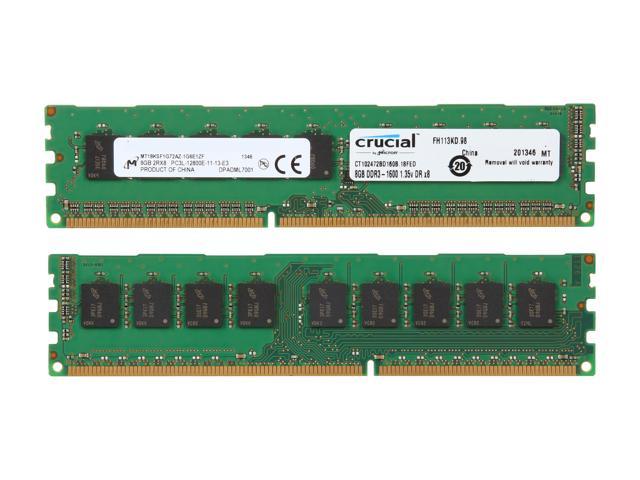Crucial 16GB (2 x 8GB) 240-Pin DDR3 SDRAM ECC Unbuffered DDR3L 1600 (PC3L  12800) Server Memory Model CT2KIT102472BD160B