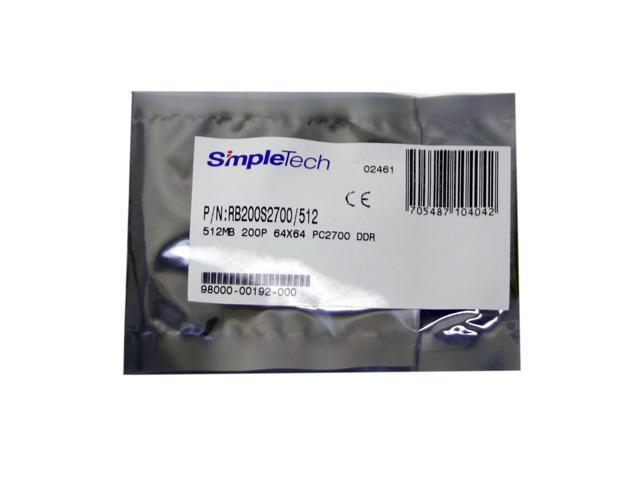 SimpleTech 512MB 200 Pin DDR SO DIMM DDR 333 PC 2700 Laptop Memory Model RB200S2700 512