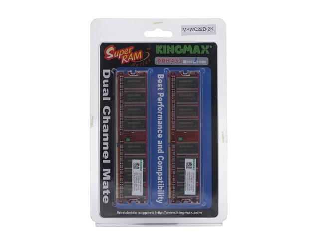 KINGMAX SuperRAM 512MB (2 x 256MB) DDR 433 (PC 3500) Dual Channel Kit ...