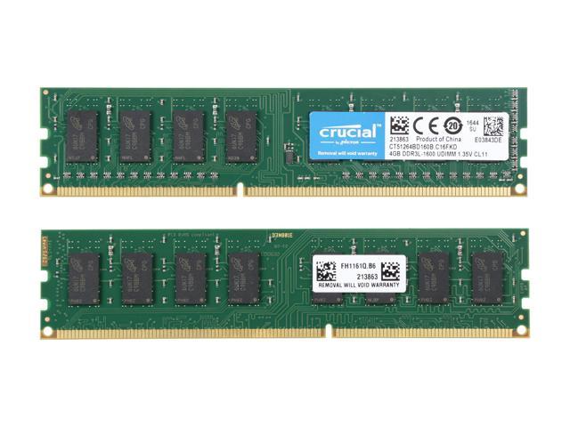 Crucial 8GB (2 x 4GB) DDR3L 1600 (PC3L 12800) Desktop Memory Model  CT2K51264BD160B