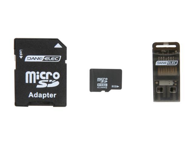 DANE-ELEC 8GB microSDHC Flash Card Universal Connectivity Kit with SD & USB Adapter Model DA-3in1C1008G-R