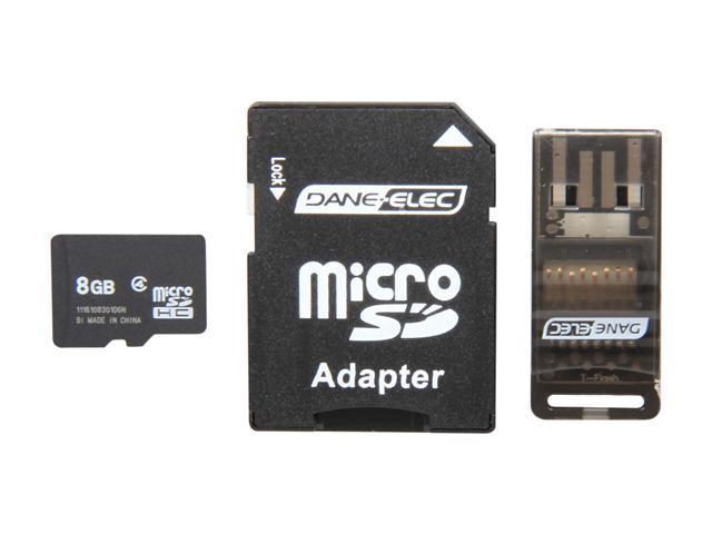 DANE-ELEC 8GB microSDHC Flash Card Universal Connectivity Kit with SD & USB  Adapter Model DA-3IN1-08G-R