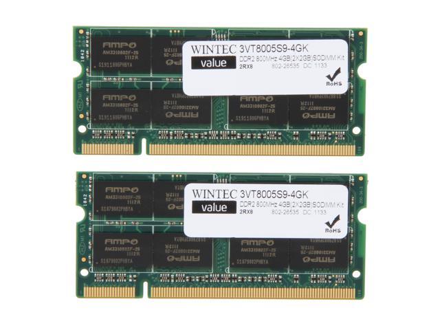 Wintec Value 4GB (2 x 2GB) 200-Pin DDR2 SO-DIMM DDR2 800 (PC2 6400) Laptop Memory Model 3VT8005S9-4GK
