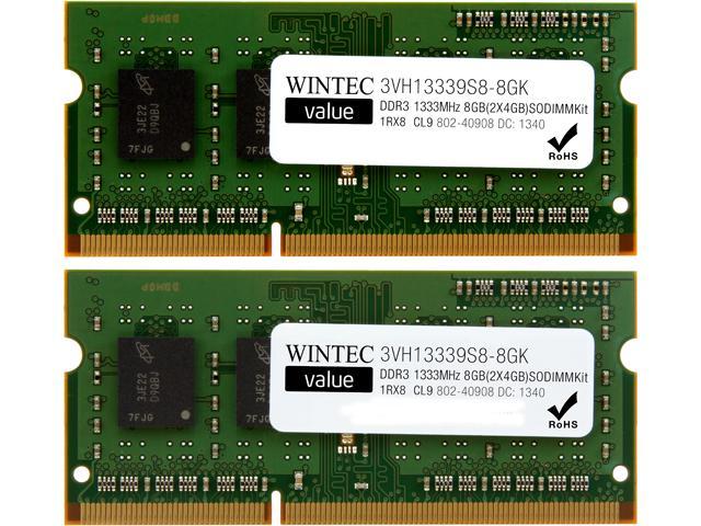 Wintec Value 8GB (2 x 4GB) 204-Pin DDR3 SO-DIMM DDR3 1333 (PC3 10600) Laptop Memory Model 3VH13339S8-8GK