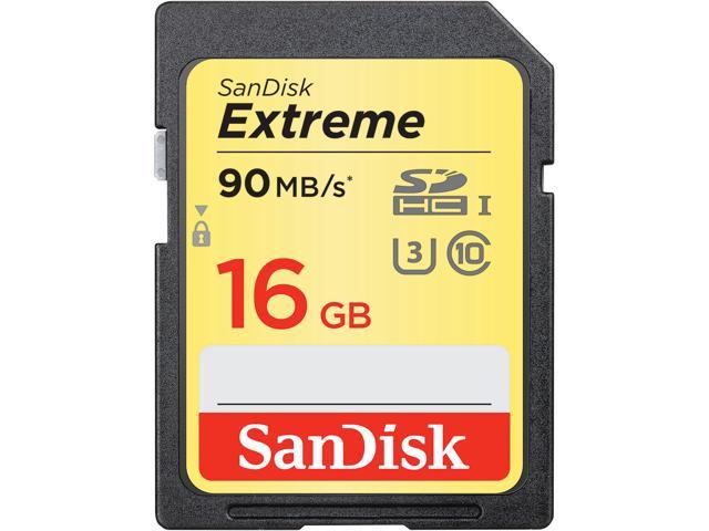 SanDisk 16GB Extreme SDHC UHS-I/U3 Class 10 Memory Card, Speed Up to 90MB/s (SDSDXNE-016G-GNCIN)