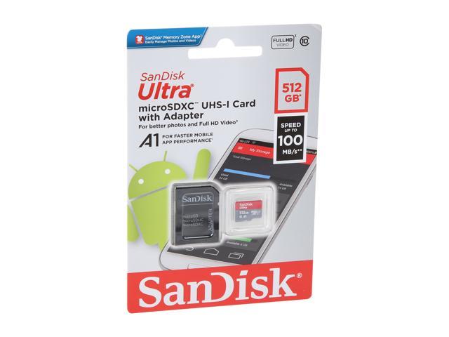 SanDisk 512GB Ultra microSDXC A1 UHS-I/U1 Class 10 Memory Card with  Adapter, Speed Up to 100MB/s (SDSQUAR-512G-GN6MA)