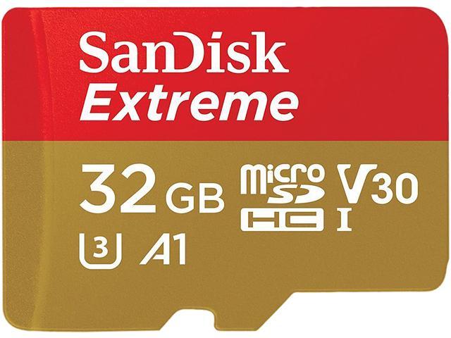 SanDisk 32GB Extreme microSDHC V30 A1 UHS-I/U3 Memory Card with Adapter, Speed Up to 100MB/s (SDSQXAF-032G-GN6MA)