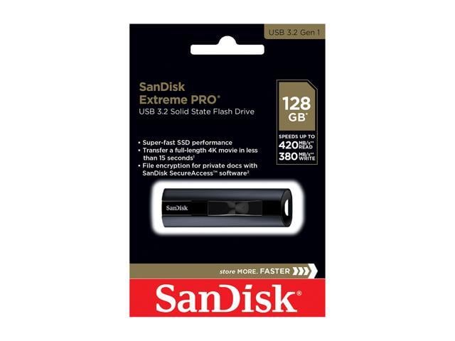 SanDisk 128GB Extreme Pro USB 3.2 Gen 1 Solid State Flash Drive, Speed up  to 420MB/s (SDCZ880-128G-G46)