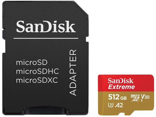 SanDisk 512GB Extreme microSDXC UHS-I/U3 A2 Micro SD Card with Adapter,  Speed Up to 190MB/s (SDSQXAV-512G-GN6MA)