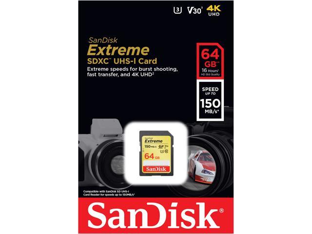 SanDisk 64GB Extreme SDXC UHS-I/U3 Class 10 V30 Memory Card, Speed