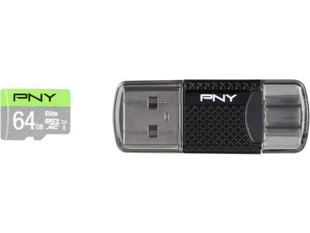 PNY 64GB Elite microSDXC UHS-I/U1 Class 10 Memory Card with OTG Reader, Speed Up to 85MB/s (P-OTGCR64GMSC3-GE)