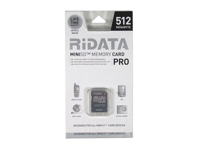 RiDATA PRO 512MB MiniSD Flash Card Model MSDCR512-GLD