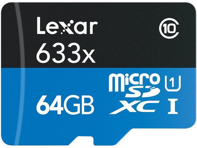 Lexar 64GB High-Performance 633x microSDXC UHS-I/U1 Class 10 Memory Card w/ SD Adapter (LSDMI64GBBNL633A)