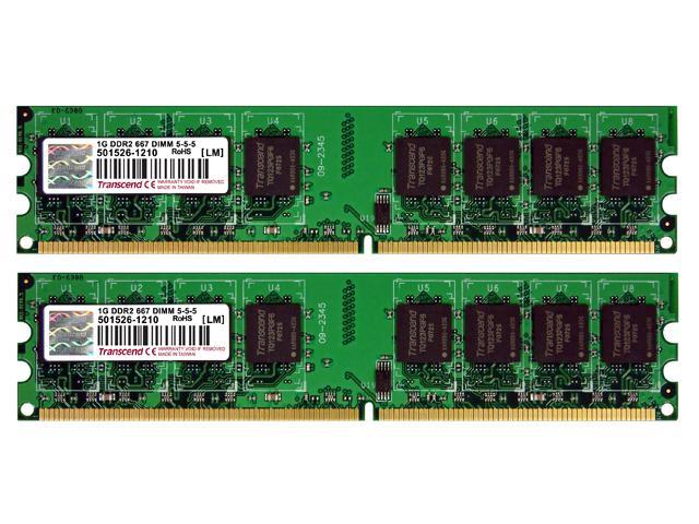 Transcend JETRAM 2GB (2 x 1GB) DDR2 667 (PC2 5300) Dual Channel Kit Desktop Memory Model JM2GDDR2-6K