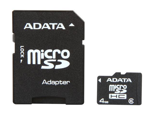 ADATA 4GB Class 6 Micro SDHC Flash Card with SD adaptor Model AUSDH4GCL6-RA1