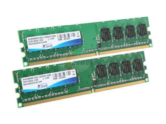 ADATA 2GB (2 x 1GB) DDR2 800 (PC2 6400) Dual Channel Kit Desktop Memory Model VDQVE1A16K