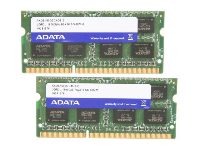 ADATA 8GB (2 x 4GB) 204-Pin DDR3 SO-DIMM DDR3L 1600 (PC3L 12800) Laptop Memory Model AXDS1600GC4G9-2