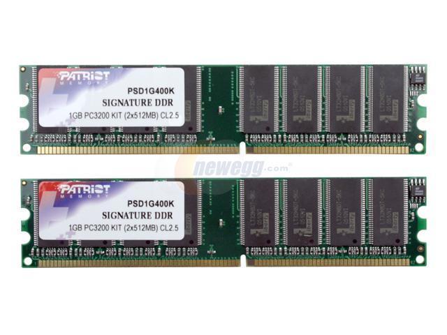Patriot Signature 1GB (2 x 512MB) DDR 400 (PC 3200) Dual Channel Kit System Memory Model PSD1G400K