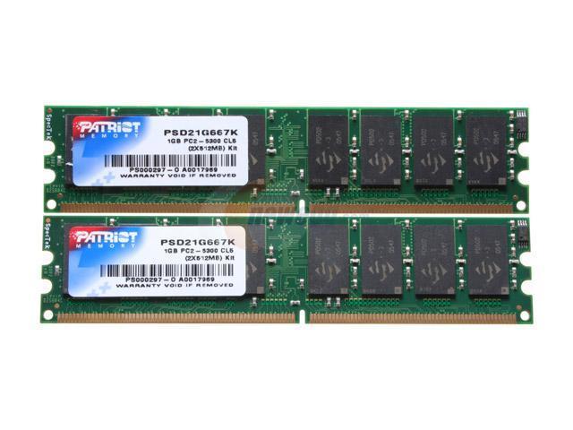 Patriot Signature 1GB (2 x 512MB) DDR2 667 (PC2 5300) Dual Channel Kit Desktop Memory Model PSD21G667K