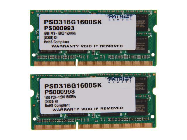Patriot Signature 16GB (2 x 8GB) 204-Pin DDR3 SO-DIMM DDR3 1600 (PC3 12800) Laptop Memory Model PSD316G1600SK