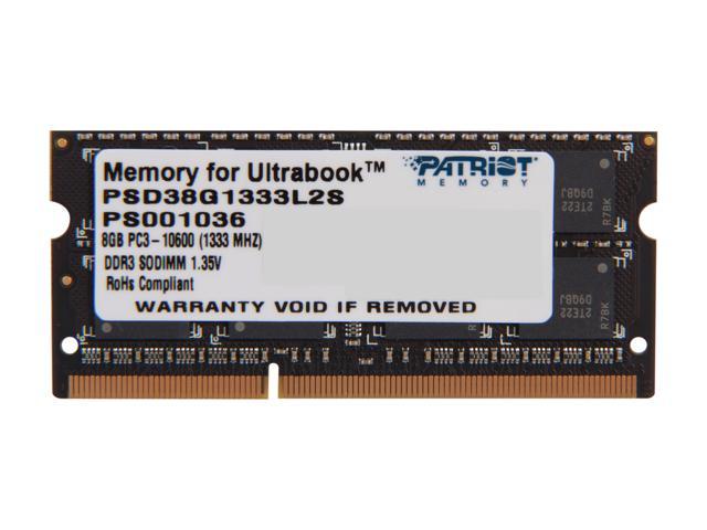Patriot Signature 8GB 204-Pin DDR3 SO-DIMM DDR3L 1333 (PC3L 10600) Laptop Memory for Ultrabook Model PSD38G1333L2S