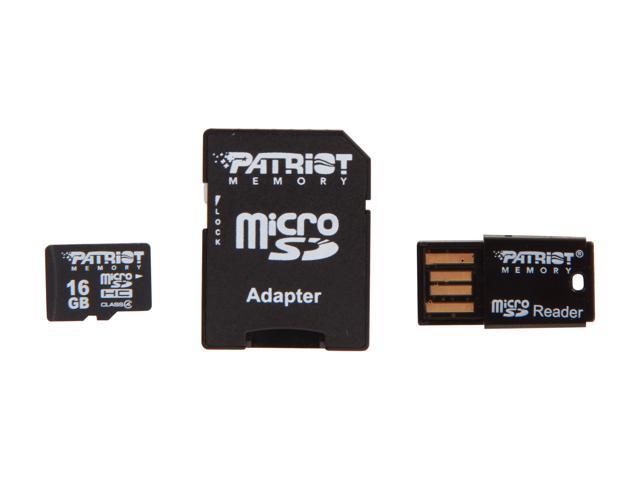 Patriot 16GB microSDHC Flash Card with USB Reader and Adapter Model PSF16GMCSDHC4UK