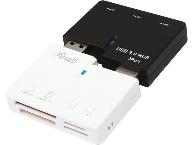 Rosewill RCRC-200-U3 - Card Reader - Reads SD / SDHC / SDXC / MS / MMC / M2 / T-Flash Memory Cards, Plus 3-Port USB 3.0 Hub & Connection to Computer