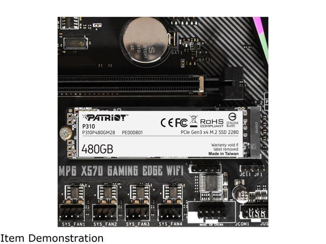 Patriot P310 M.2 2280 480GB PCIe Gen3 x 4, NVMe 1.3 Internal Solid State  Drive (SSD) P310P480GM28