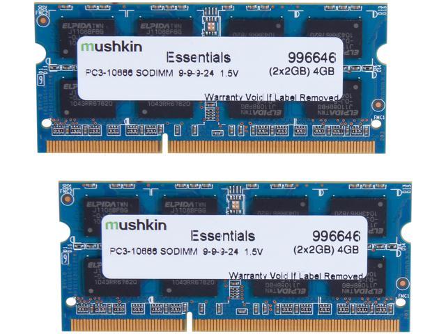 Mushkin Enhanced Essentials 4GB (2 x 2GB) 204-Pin DDR3 SO-DIMM DDR3 1333 (PC3 10666) Dual Channel Kit Laptop Memory Model 996646