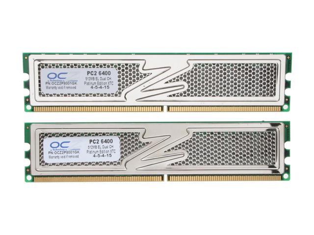 240-Pin DDR2 800 Dual Channel Kit PC2 6400 2 x 1GB OCZ Platinum Rev 2 2GB